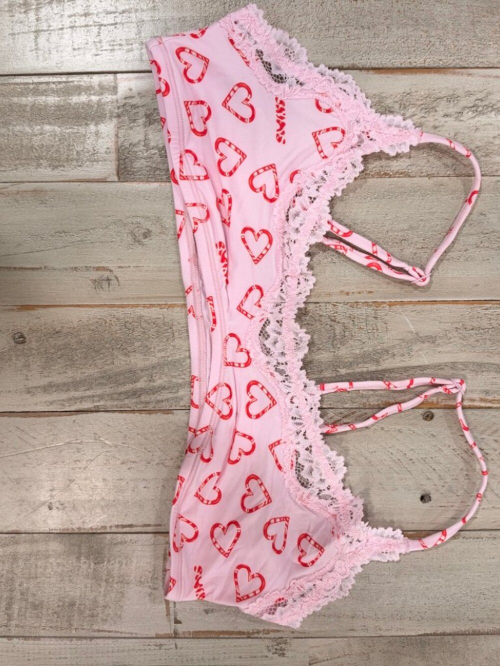 SKIMS Fits Everybody Lace Scoop Bralette — Candy Heart Print, Size L, NWOT